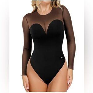 Black Long Sleeve Mesh Backless Popilush Bodysuit